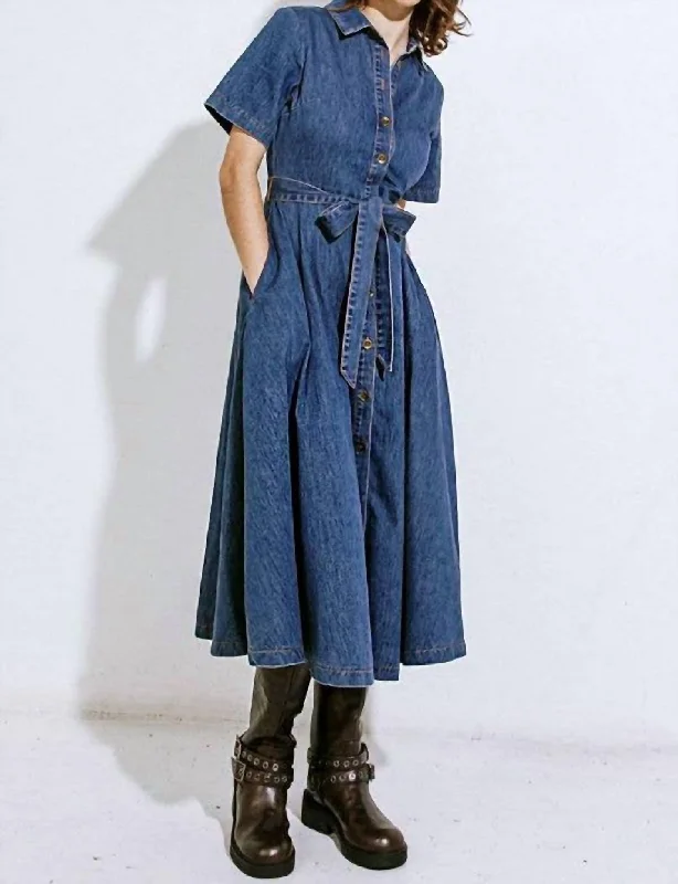 Women's Professional Garments Fashion-Forward Outfits Denim Midi Dress In Medium Indigo Wash