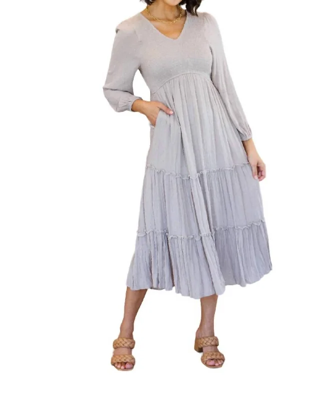 Women's Formal Event Outfit Your Timeless Wardrobe Awaits Easy Come, Easy Go Tiered Midi Dress In Heather