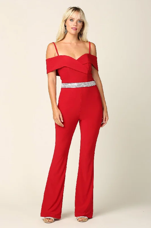 Women's Luxury Garments All Season Fashion Collection Formal Off Shoulder Fitted Evening Jumpsuit