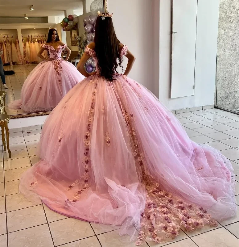 Stylish Outerwear Clothes For Women Budget Friendly Pink Princess Quinceanera Dresses Ball Gown Off The Shoulder Tulle Appliques Sweet 16 Dresses 15 Años Custom