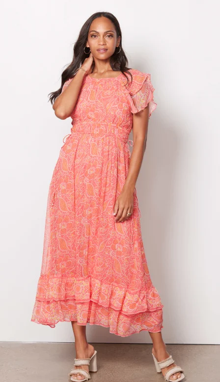 Women's Clothing For Outdoor Activities Timeless Elegance Redefined Hannah Tiered Coral Blossom Maxi Dress