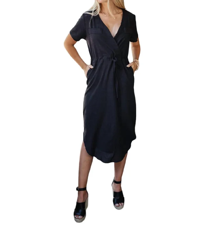 Women's Chic Outfit Stylish Statements Crossover Midi Dress In Black