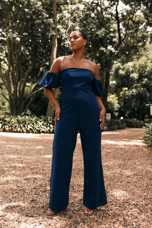 Women's Travel Attire Special Offers, Don'T Miss Tamra Off Shoulder Jumpsuit - Navy