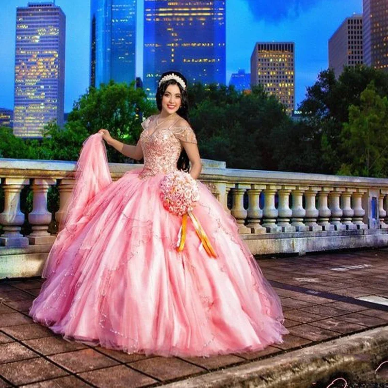 Women's Office Attire Trendy Attire For Her Shiny Pink Ball Gown Quinceanera Dresses Appliques Beaded Vestido De 15 Anos Sweet 16 Princess Birthday Dress