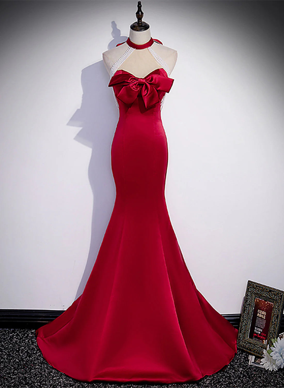 Women's Trendy Garments Innovate Your Wardrobe Red Mermaid Satin Long Party Dress Formal Dress, Lace-up Red Prom Dress