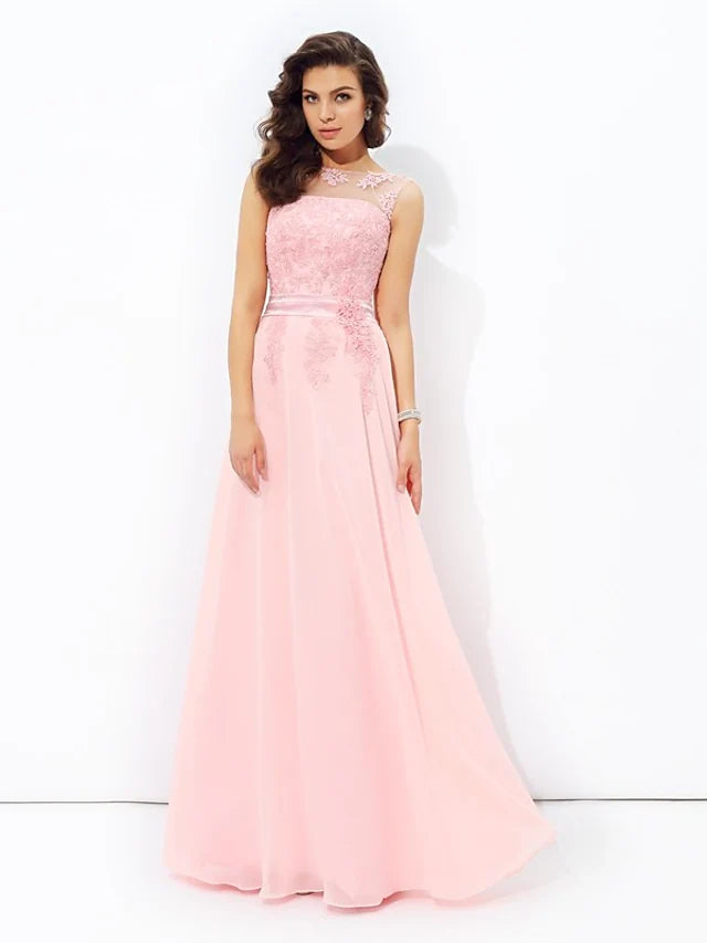 Women's Seasonal Clothing Trendy New Clothes Prom Dresses Sparkle & Shine Dress Formal Floor Length Sleeveless Jewel Neck Chiffon with Appliques