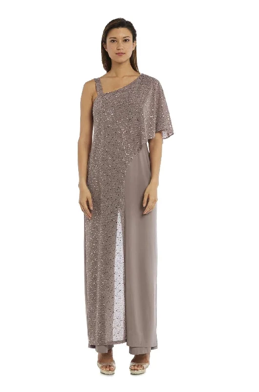 Women's Casual Outfit Essentials On Sale Mocha 14 R&M Richards 3096 Asymmetric Jumpsuit With Sequined Overlay Sale