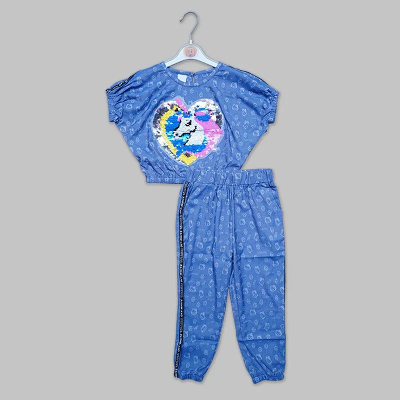 Stylish Women's Apparel Spring Fashion Dark Blue Tie Dye T-shirt And Pant Set For Kids