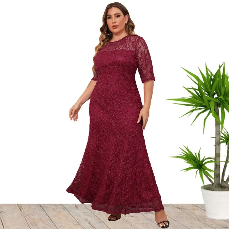 Modern Women's Apparel Redefining Women's Fashion Elegant Lace Short Sleeves Maxi Dress