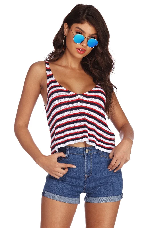 Women's Evening Wear Attire Modern Glamour Americana Flow Striped Tank Top