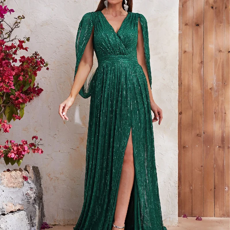 Women's Seasonal Apparel Step Ahead, Lead The Trend Green Sequin High Slit Maxi Dress