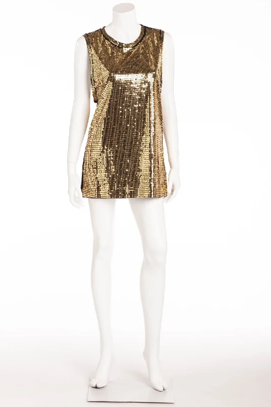 Women's Casual Outfit Hot Styles Balmain - Gold Sequin Sleeveless Tank Top - FR 40