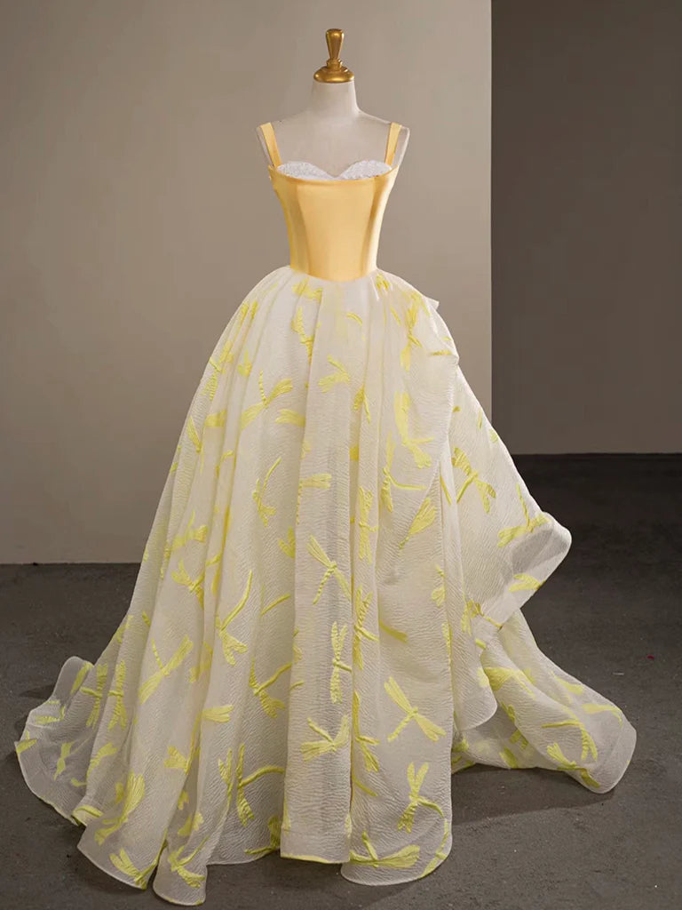 Affordable Women's Garments Versatile Wardrobe Essentials A-Line Sweetheart Neck Satin Tulle Lace Yellow Long Prom Dress Quinceanera Dress