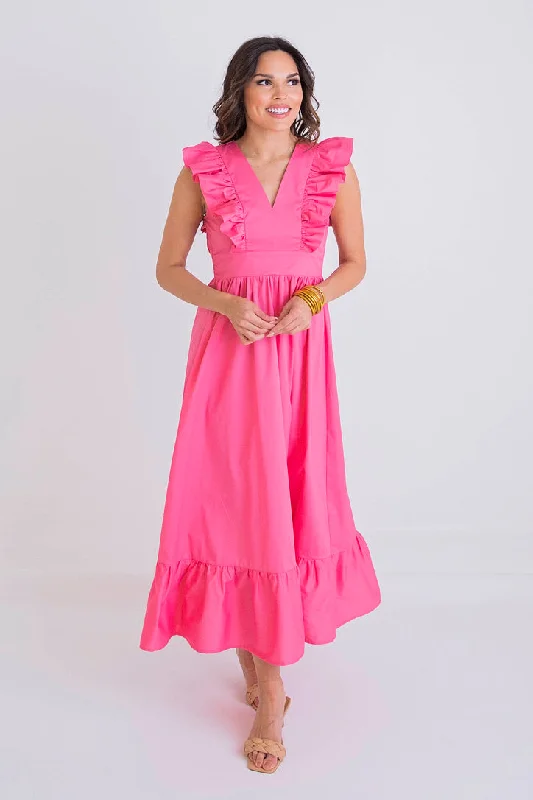 Women's Clothes For Special Occasions Versatile Wardrobe Essentials Ruffle Vneck Poplin Maxi Dress