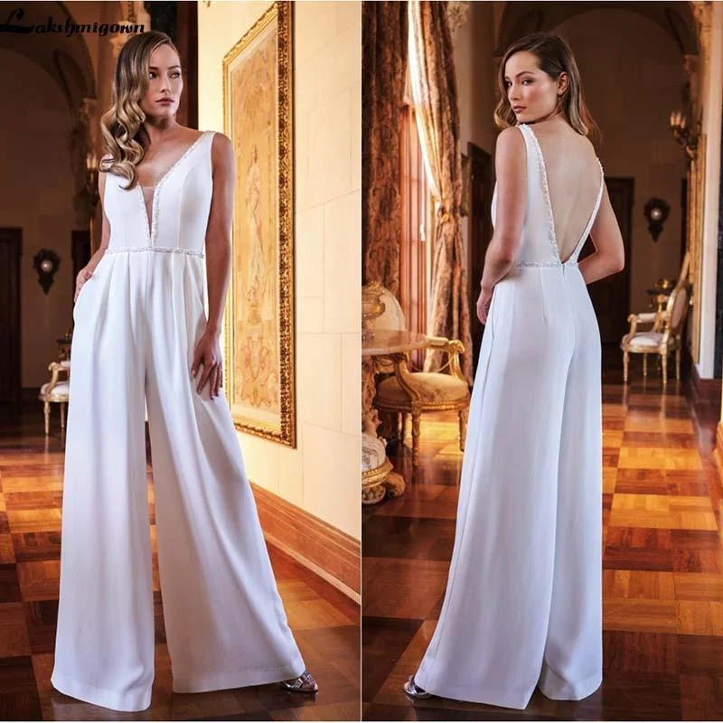 Casual Garments For Women New Season Fashion Preview Roycebridal Vintage Satin Wedding Dresses Jumpsuit Beading