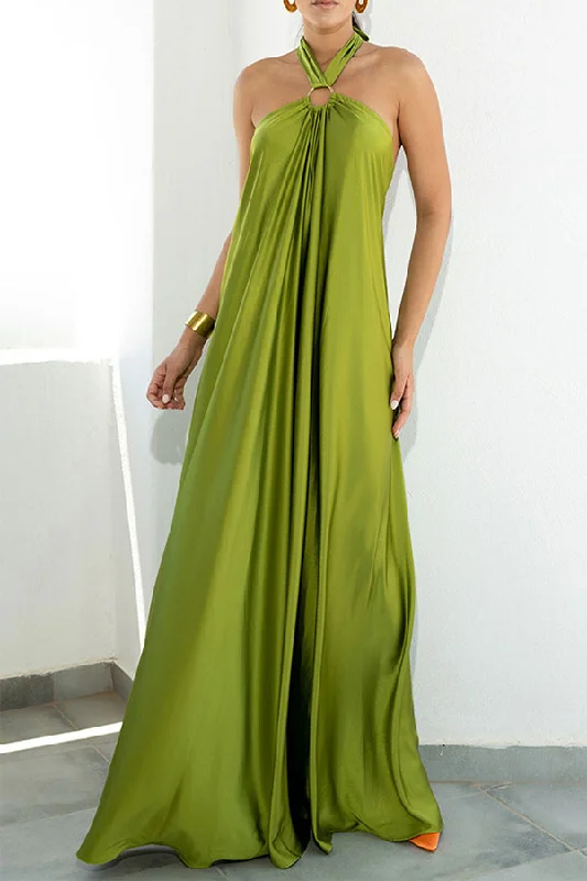 Sustainable Women's Clothing Limited-Time Offer Solid Color Romantic Flowy Backless Maxi Dress