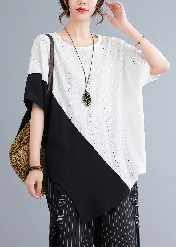 Women's Outerwear Garments Minimalist Chic DIY White Asymmetrical Patchwork Hollow Out Cotton Tanks Summer