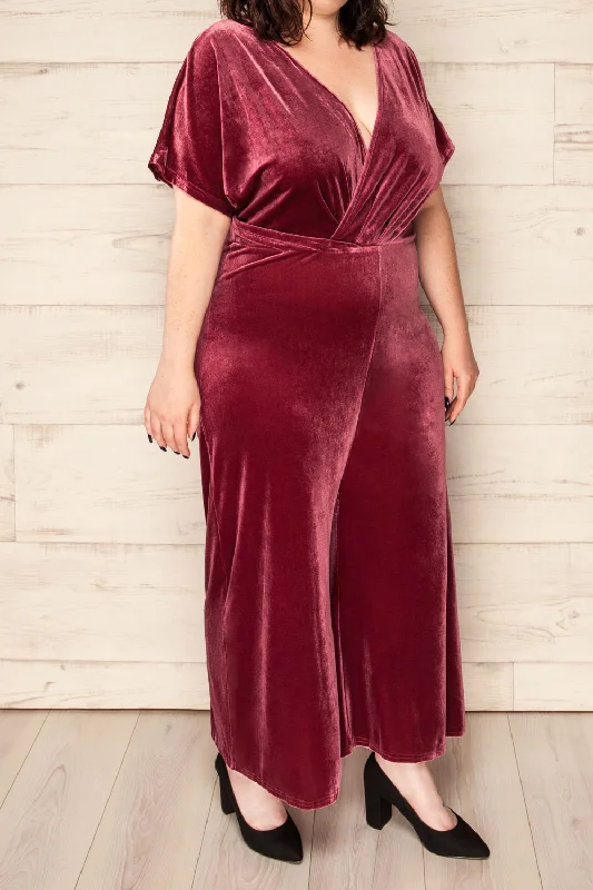 Women's Formal Event Clothing Evening Looks Tonnara Mauve | Plus Size Wide Leg Velvet Jumpsuit