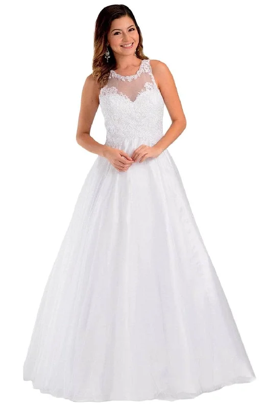 Affordable Women's Outfit Enjoy Discount Poly USA 7490 - Sleeveless Embroidered Wedding Gown