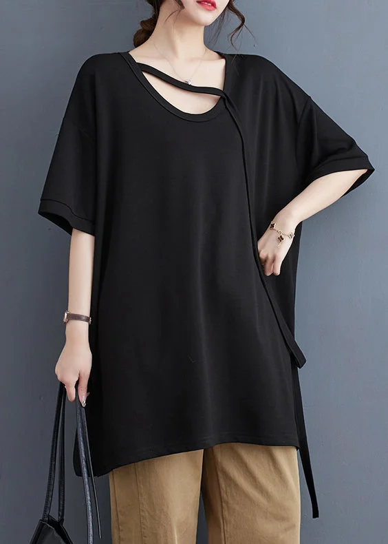 Vintage-Inspired Garments Modern Romance Stylish Black Oversized Side Open Cotton Long Tanks Summer