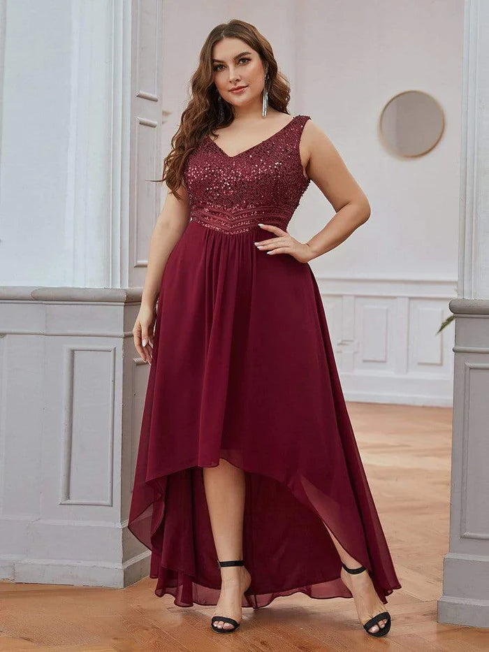 Women's Formal Event Clothing Everyday Basics Elegant Paillette & Chiffon V-neck A-line Sleeveless Plus Size Formal Evening Dresses