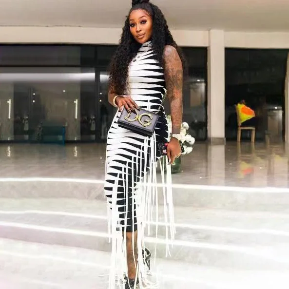 Women's Elegant Clothes Shop Sales NOVANCE summer dresses women 2023 sleeveless white stripe tassel fringe gowns prom dress for nightclub bar ball room