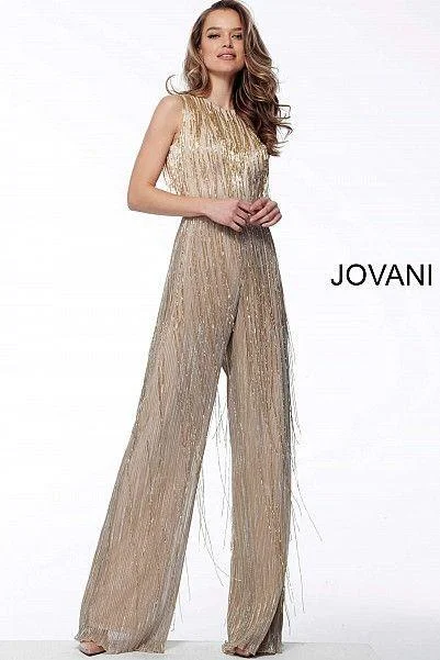 Women's Outerwear Garments Vintage Style Clothing Sale Jovani 67878 Sleeveless Beaded Long Jumpsuit