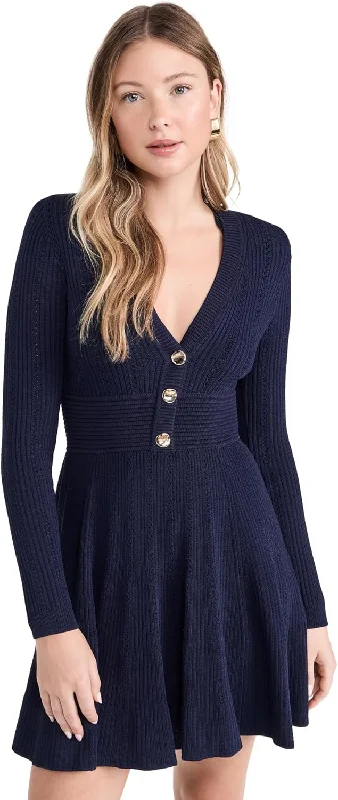 Comfortable Garments For Women Spring Wardrobe Self-Portrait Women's Pointelle Knit Midi Dress, Navy