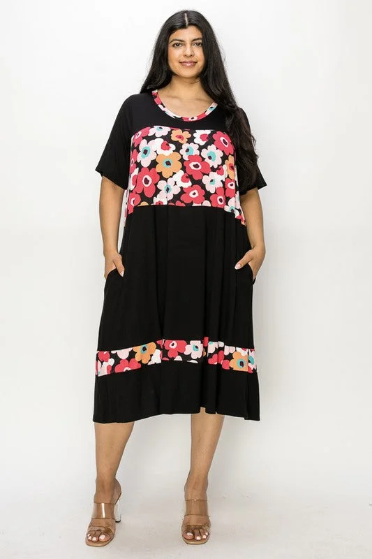 Timeless Women's Clothes Exclusive Sale PSFU Black Floral Dress with Contrast Trim