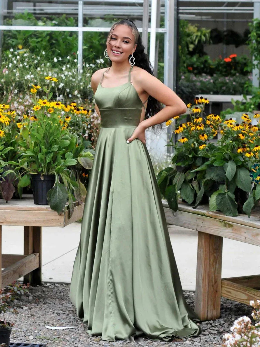 Women's Plus-Size Apparel Budget-Friendly Fashion Amzcw Simple green satin long prom dress green evening dress formal wear dresses