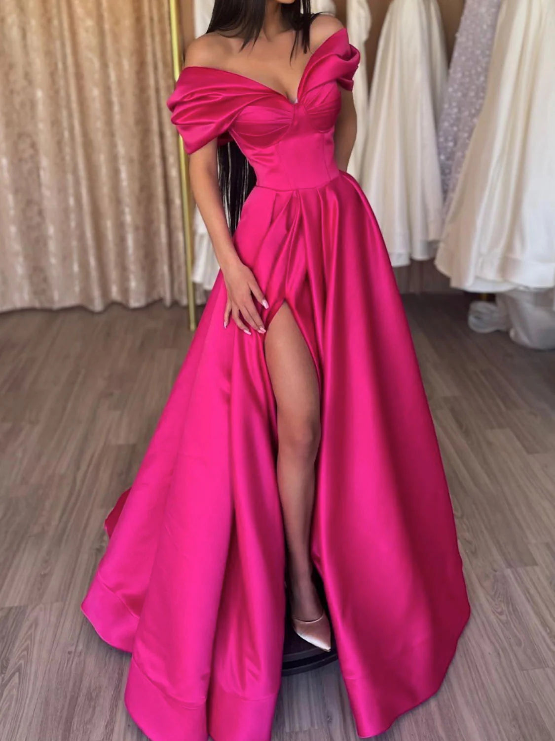 Women's Clothes For Outdoor Events Sophisticated Outfits Amzcw Elegant v neck off shoulder satin long prom dress formal evening dress formal wear dresses