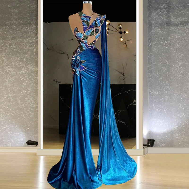 Women's Classic Attire Fashion Forward Femininity Blue Stage Wear One Shoulder Vestidos Largos Runway Dresses Vestidos De Fiesta Largo Quinceanera Dress Ball Gowns Maxi Dress