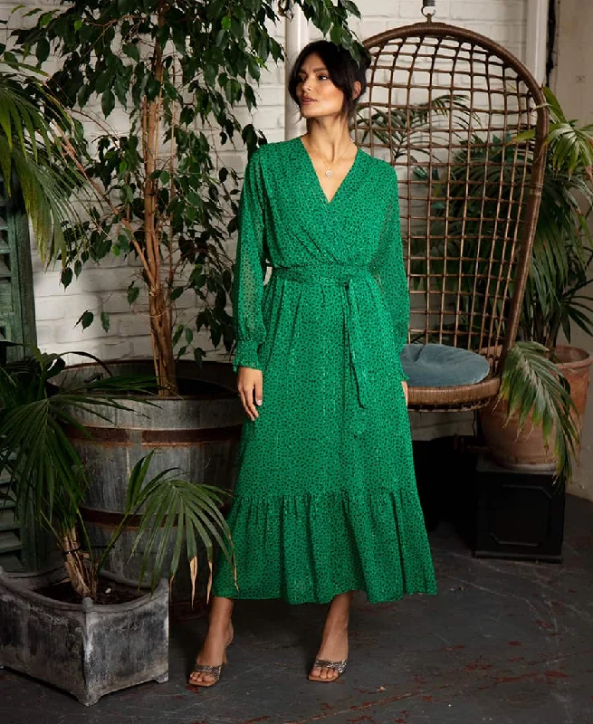 Women's Professional Apparel Trend Forward Threads Green Animal Chiffon Maxi Dress