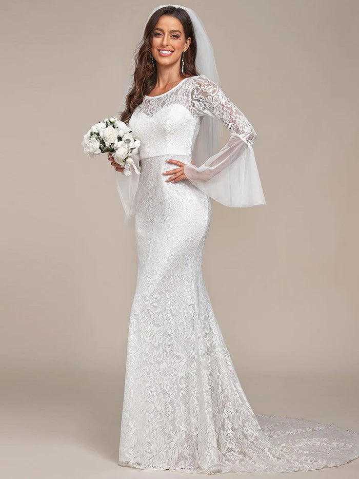 Women's Clothes Insane Discount Onslaught Sweetheart Long Bell Sleeve Mermaid Wedding Dress