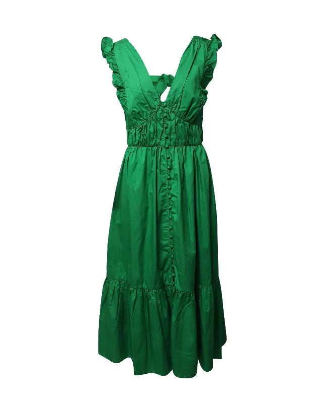 Vintage Clothing For Women Trendy Threads Self-Portrait Open Back Cotton Midi Dress in Green Cotton