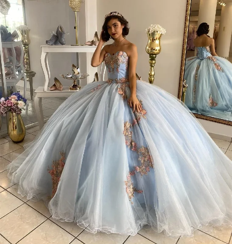 Women's Everyday Attire Effortless Chic Apparel Sky Blue Princess Quinceanera Dresses Ball Gown Sweetheart Tulle Appliques Lace Sweet 16 Dresses 15 Años Custom