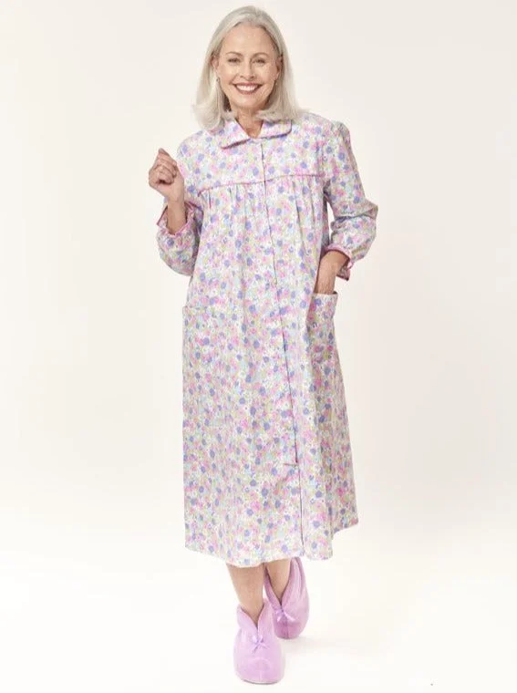 Women's High-Fashion Apparel Chic & Cozy Apparel Front Snap Flannel Nightgown with Pocket