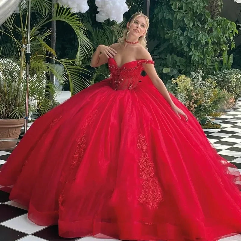 Women's High-Fashion Outfit Comfort First Women's Wear Sexy Hot Red Vestido De Princesas Sweetheart Illusion Lace-Up Ball Gown Party Dress Vestidos De 15 Quinceañera Customized