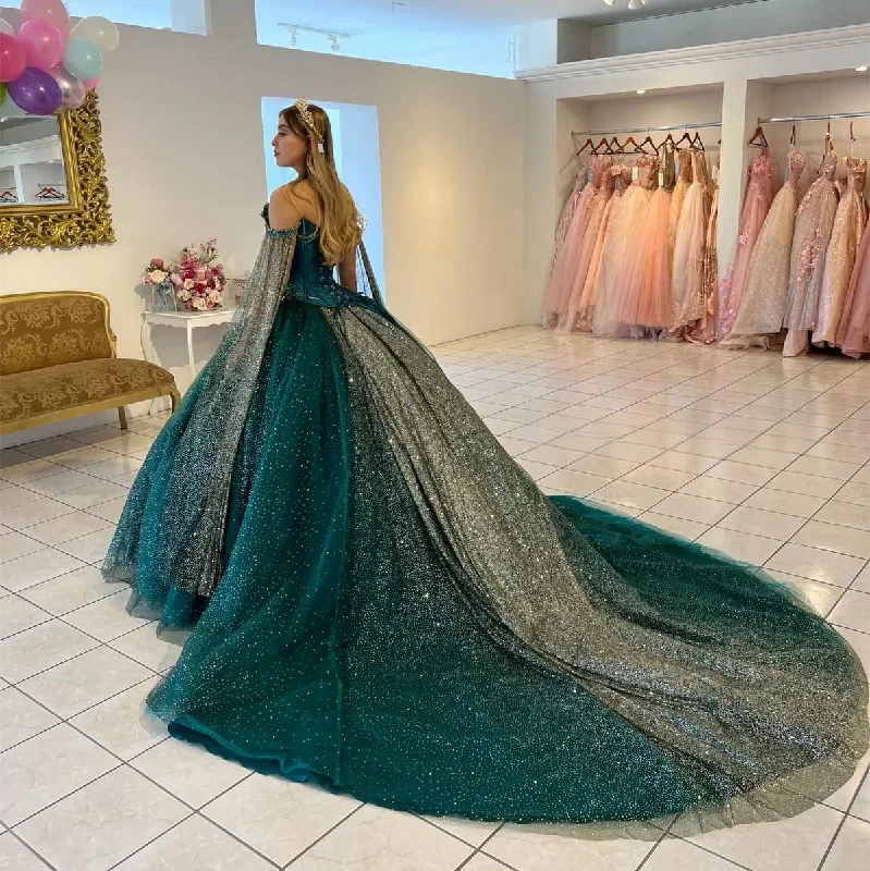 Women's Work Apparel Hot Styles Teal Blue Princess Quinceanera Dresses Ball Gown Off The Shouler Sequins Beaded Sweet 16 Dresses 15 Años Mexican