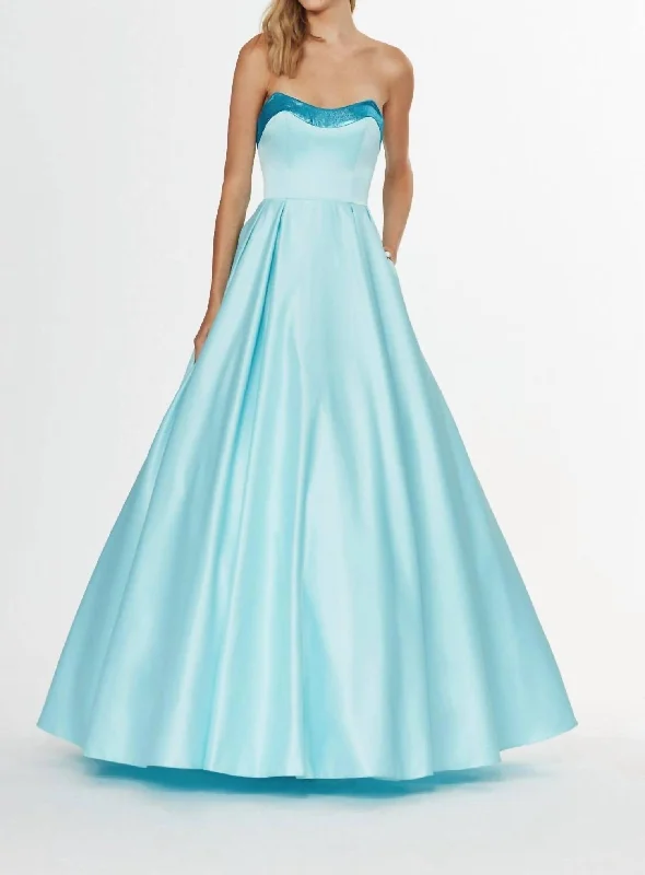 Women's High-Fashion Apparel Limited - Stock Strapless Satin Ballgown In Bahama Breeze