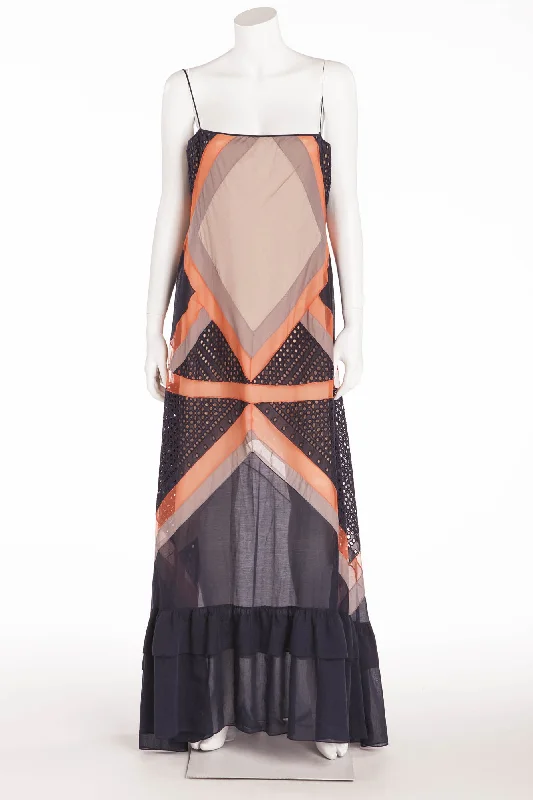 Affordable Luxury Women's Apparel Stay Ahead In Style BCBG Maxazaria Runway - Navy, Coral, Gray and Beige Maxi Dress - M