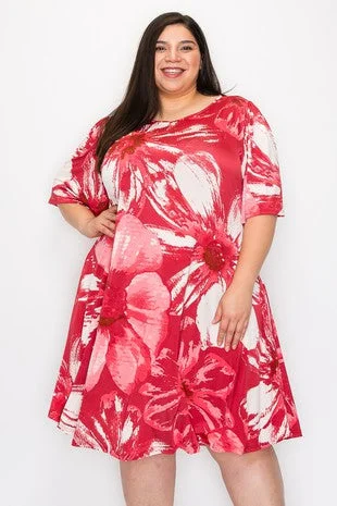 Women's Fashion Clothes Season Sale Gorgeous Red Floral Dress