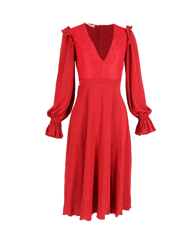 Women's Wardrobe Apparel Budget Friendly Philosophy Di Lorenzo Serafini V-Neck Midi Dress in Red Cotton