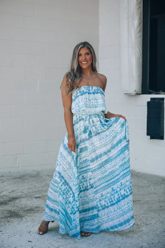 Women's Office Outfit Trendy Fashion Sale California Coast Tie Dye Maxi Dress FINAL SALE