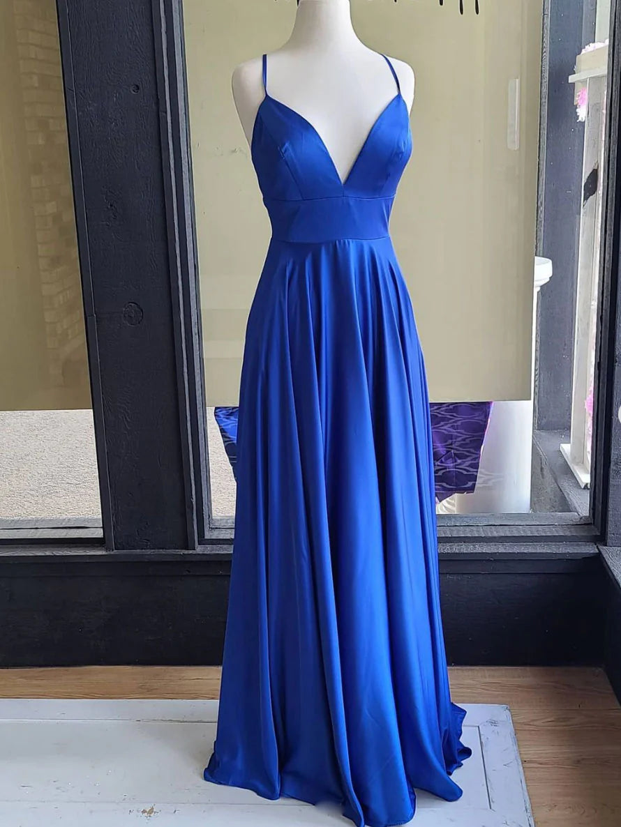 Women's Resort Apparel Big Savings Amzcw Simple blue satin long prom dress blue satin evening dress stores with prom dresses