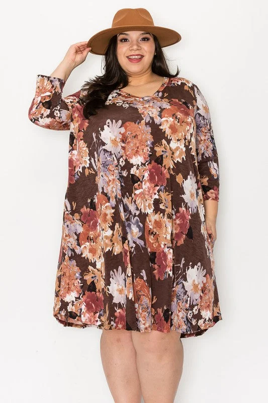 Affordable Trendy Clothes For Women Latest Fashion Brown Floral Dress with Pockets