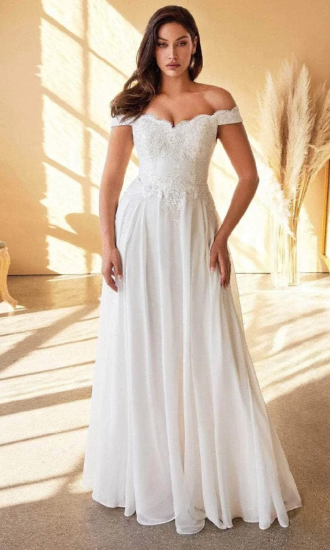 Comfortable Lounge Clothing Unleash Your Trendy Side Cinderella Divine 7258W - Off Shoulder Floor Length Bridal Dress