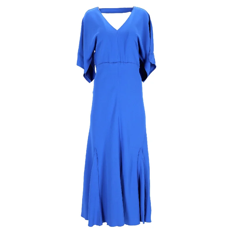 Stylish Women's Garments Style Upgrade Victoria Beckham Draped-Sleeve Midi Dress in Blue Viscose