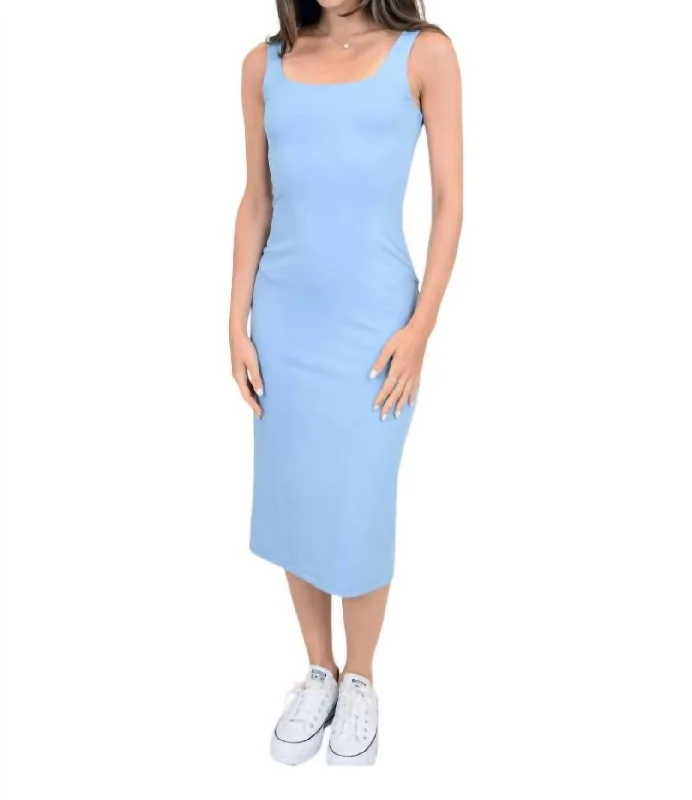 Women's Outerwear Clothing Bid Farewell To The Old Season Dimitra Sleeveless Square Neck Midi Dress In Blue Shadow