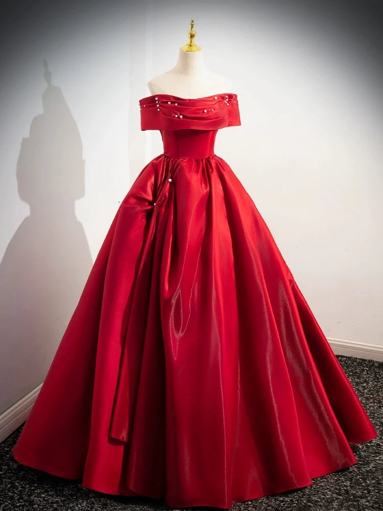 Affordable Luxury Women's Garments Weekend Exclusive A-Line Off Shoulder Satin Red Long Prom Dress Evening Dress Ballgown